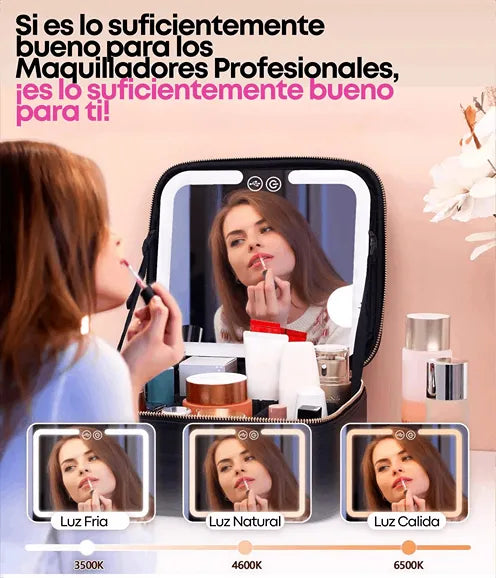 Cofre de maquillaje con espejo LED