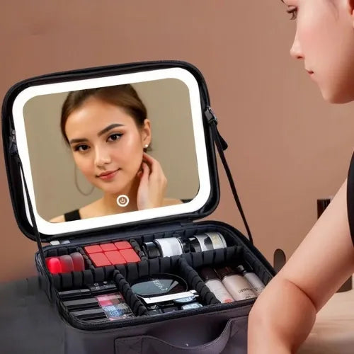 Cofre de maquillaje con espejo LED